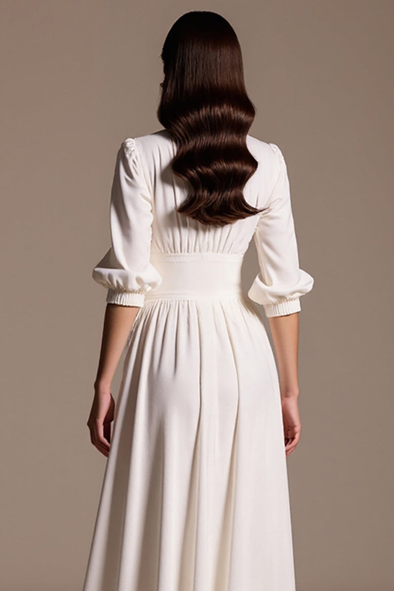 Load image into Gallery viewer, A Line White Maxi Work Dress with Sleeves