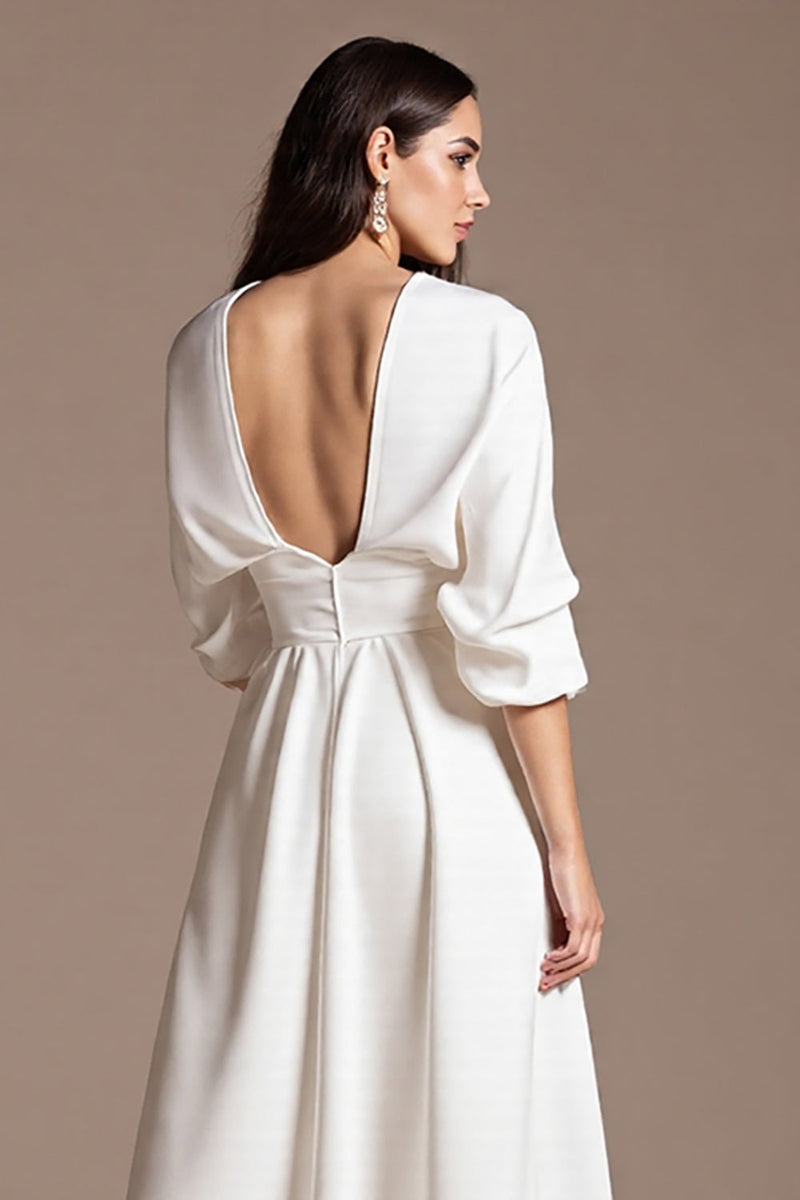 Load image into Gallery viewer, A Line V-Neck White Maxi Work Dress with Sleeves