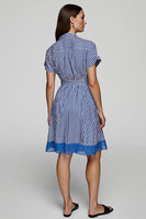 Load image into Gallery viewer, Blue A Line Striped Short Sleeves Shirt Dress with Sash