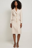 Load image into Gallery viewer, Notched Lapel Apricot Midi Pencil Blazer Dress with Sleeves