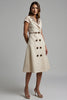 Load image into Gallery viewer, A Line Apricot Leopard Notched Lapel Midi Blazer Dress with String