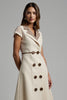 Load image into Gallery viewer, A Line Apricot Leopard Notched Lapel Midi Blazer Dress with String
