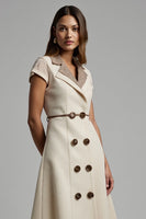 Load image into Gallery viewer, A Line Apricot Leopard Notched Lapel Midi Blazer Dress with String