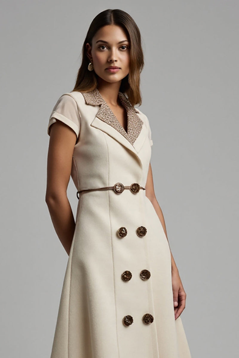 Load image into Gallery viewer, A Line Apricot Leopard Notched Lapel Midi Blazer Dress with String