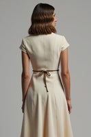 Load image into Gallery viewer, A Line Apricot Leopard Notched Lapel Midi Blazer Dress with String