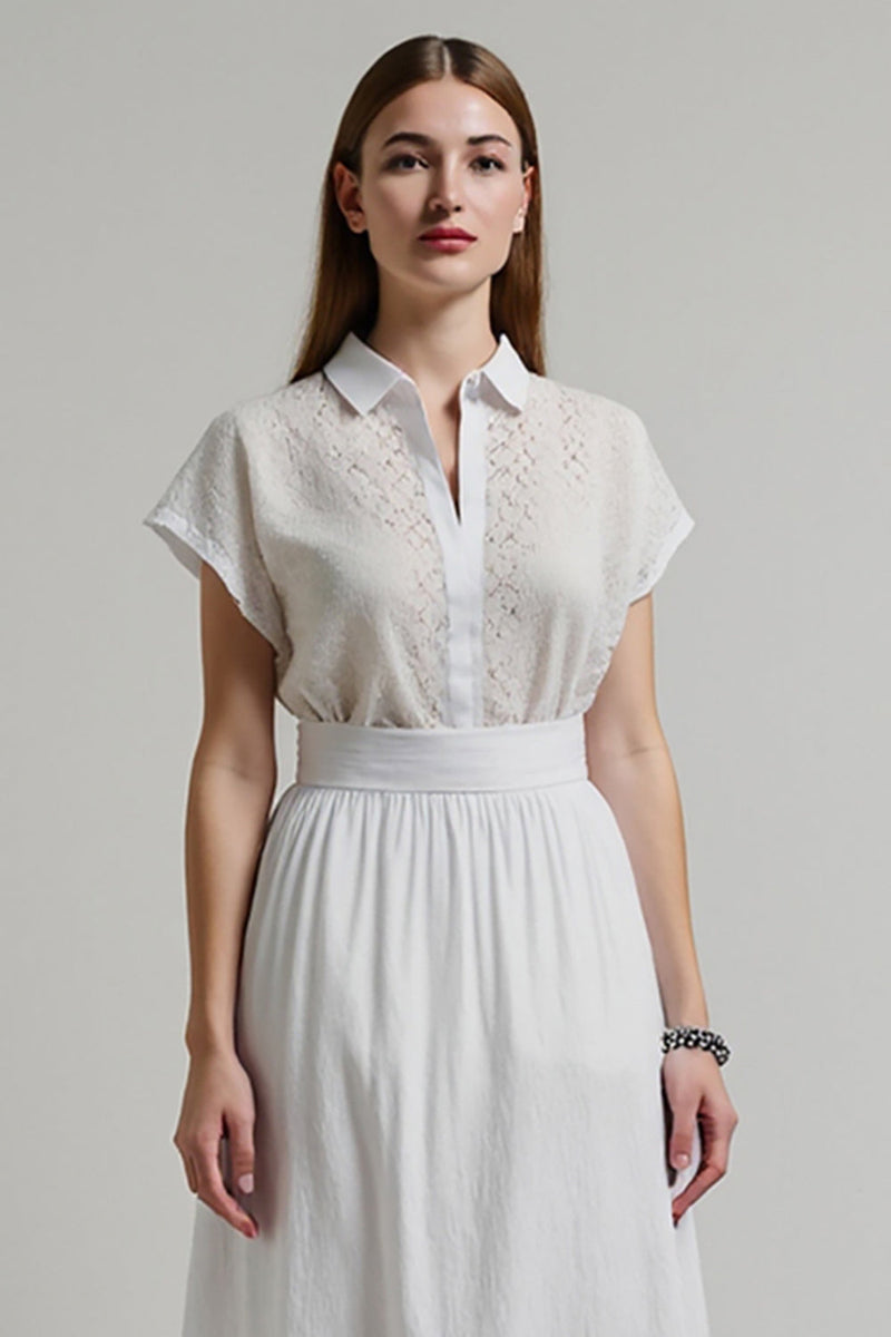 Load image into Gallery viewer, A Line White 2 Piece Midi Work Blouse and Skirt with Sleeves