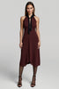 Load image into Gallery viewer, A Line Burgundy Halter Midi Work Dress with Sash