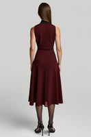 Load image into Gallery viewer, A Line Burgundy Halter Midi Work Dress with Sash