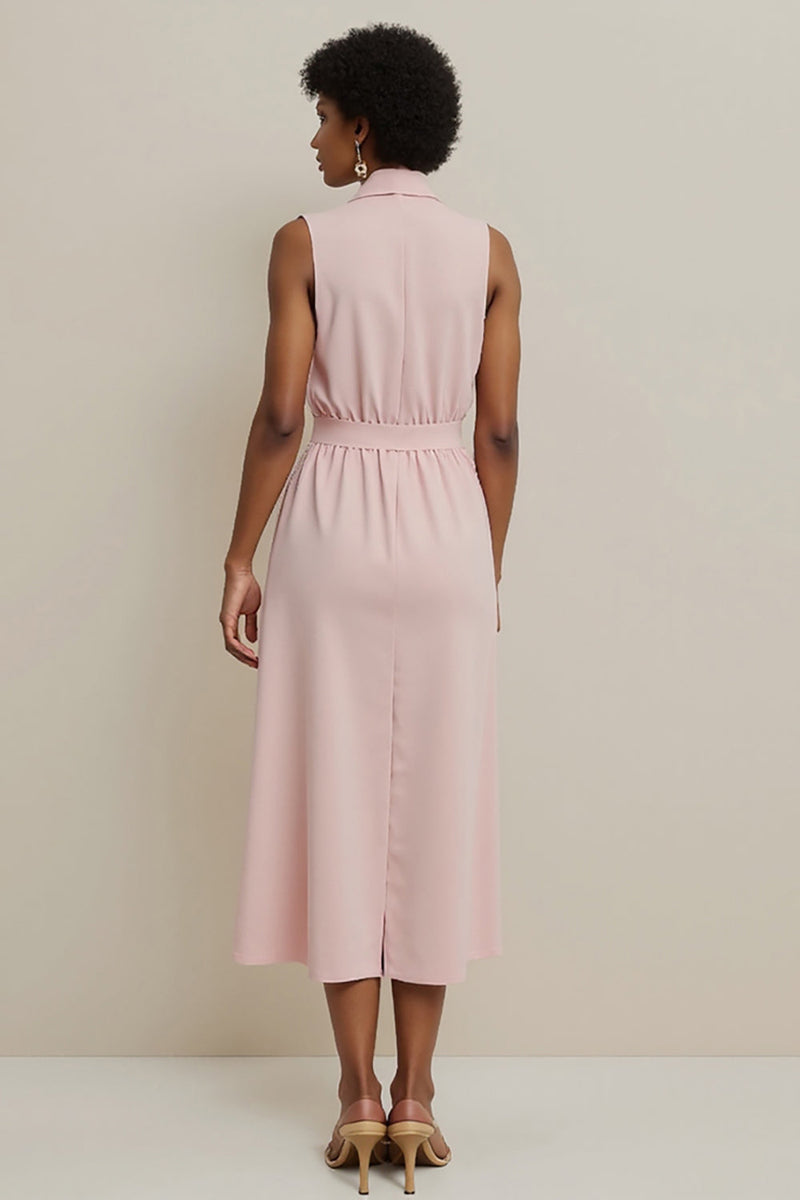 Load image into Gallery viewer, Pink Shawl Lapel Pencil Maxi Work Dress with Sash