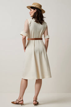 A Line Apricot Short Sleeves Midi Blazer Dress with Belt