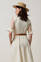 Load image into Gallery viewer, A Line Apricot Short Sleeves Midi Blazer Dress with Belt