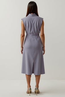 Grey A Line Peak Lapel Purple Floral Satin Midi Blazer Dress