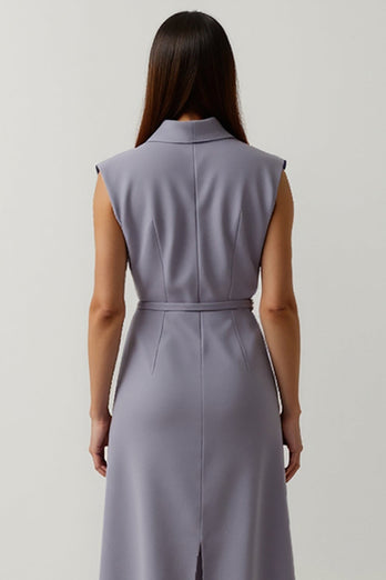 Grey A Line Peak Lapel Purple Floral Satin Midi Blazer Dress
