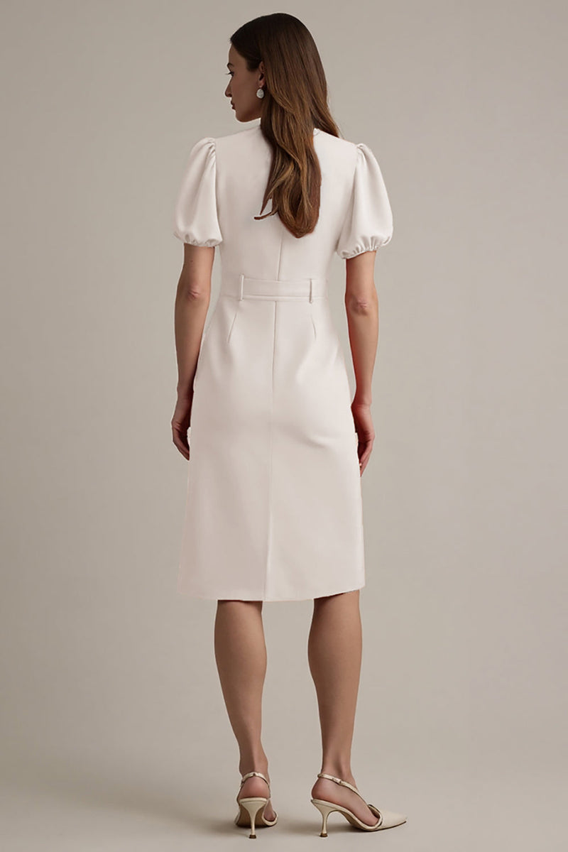 Load image into Gallery viewer, Ivory Short Sleeves A Line Midi Notched Lapel Blazer Dress with Belt