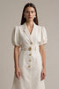 Load image into Gallery viewer, Ivory Short Sleeves A Line Midi Notched Lapel Blazer Dress with Belt