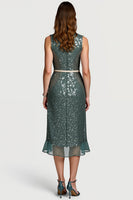 Load image into Gallery viewer, Sparkly Notched Lapel Grey Green Midi Sequin Holiday Party Dress
