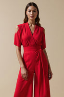 Load image into Gallery viewer, V-Neck Short Sleeves Red Work Jumpsuits with Sash