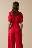 Load image into Gallery viewer, V-Neck Short Sleeves Red Work Jumpsuits with Sash