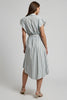 Load image into Gallery viewer, Light Blue Cap Sleeves Striped Midi Work Dress with Sash
