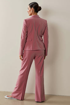 Grey Pink Notched Lapel 2 Piece Floral Velvet Business Suits with Pockets