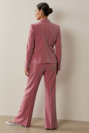 Grey Pink Notched Lapel 2 Piece Floral Velvet Business Suits with Pockets