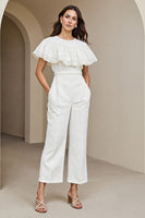 Load image into Gallery viewer, Round Neck White Work Jumpsuits with Lace