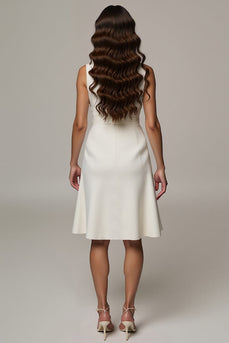 A Line Ivory Notched Lapel Double Breasted Midi Blazer Dress