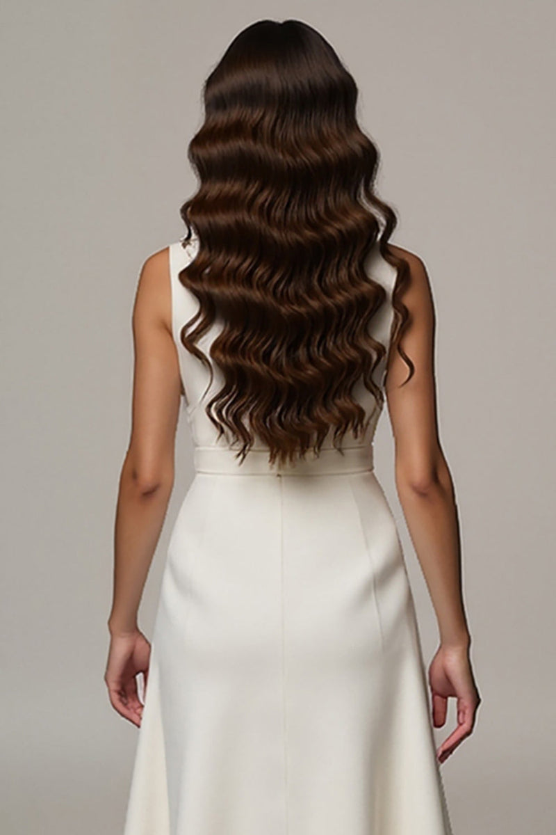 Load image into Gallery viewer, A Line Ivory Notched Lapel Double Breasted Midi Blazer Dress