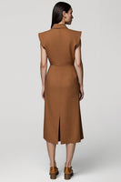 Load image into Gallery viewer, Notched Lapel Brown Double Breasted Midi Blazer Dress with Slit