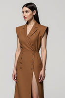 Load image into Gallery viewer, Notched Lapel Brown Double Breasted Midi Blazer Dress with Slit