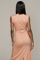 Load image into Gallery viewer, Blush Round Neck Pencil Maxi Satin Work Dress with Slit