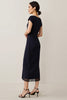 Load image into Gallery viewer, Navy Short Sleeves Pencil Maxi Satin Work Dress with Lace