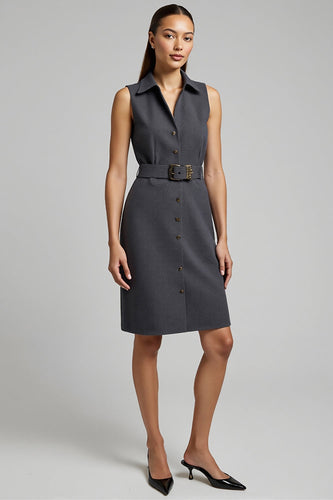 Dark Grey Single Breasted Pencil Short Blazer Dress with Belt