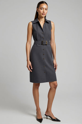Dark Grey Single Breasted Pencil Short Blazer Dress with Belt