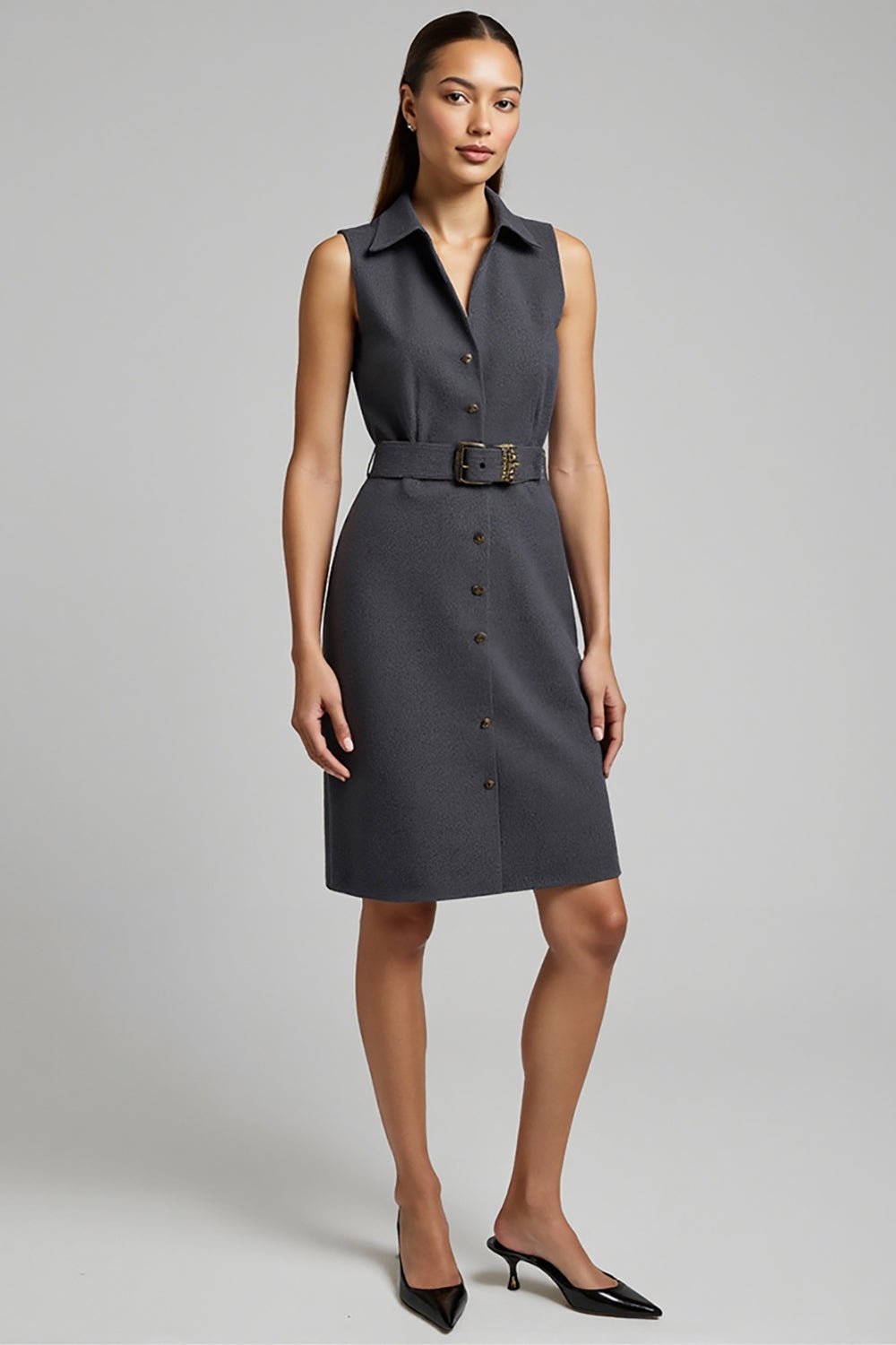 Dark Grey Single Breasted Pencil Short Blazer Dress with Belt