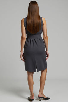 Dark Grey Single Breasted Pencil Short Blazer Dress with Belt