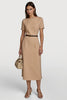 Load image into Gallery viewer, Short Sleeves Camel Pencil Midi Work Dress with Belt