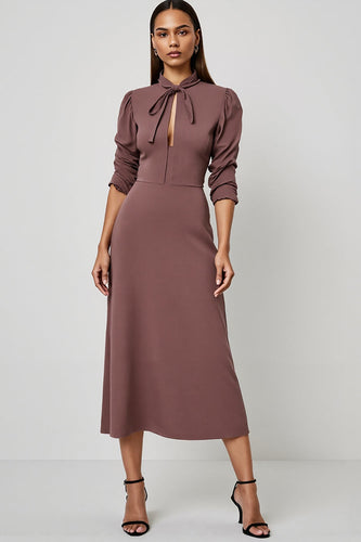 Long Sleeves Grey Purple Pencil Maxi Work Dress with Sash