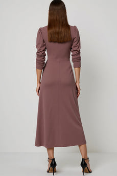 Long Sleeves Grey Purple Pencil Maxi Work Dress with Sash