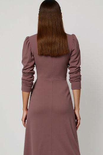 Long Sleeves Grey Purple Pencil Maxi Work Dress with Sash