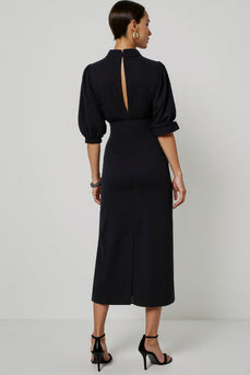 Black Pencil Maxi Half Sleeves Work Dress with Keyhole