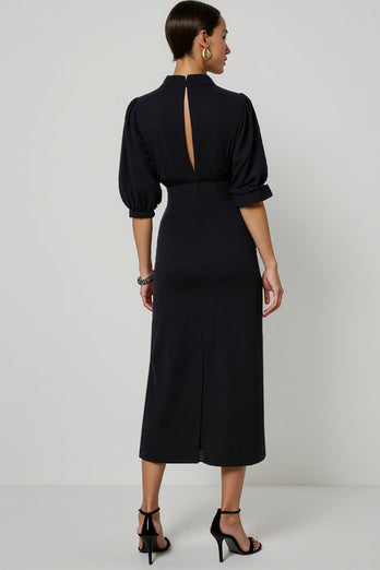 Black Pencil Maxi Half Sleeves Work Dress with Keyhole