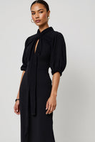 Load image into Gallery viewer, Black Pencil Maxi Half Sleeves Work Dress with Keyhole