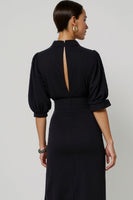 Load image into Gallery viewer, Black Pencil Maxi Half Sleeves Work Dress with Keyhole