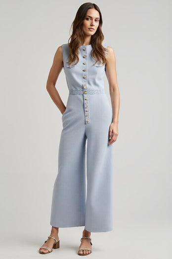 Blue Single Breasted Denim Work Jumpsuits with Pockets