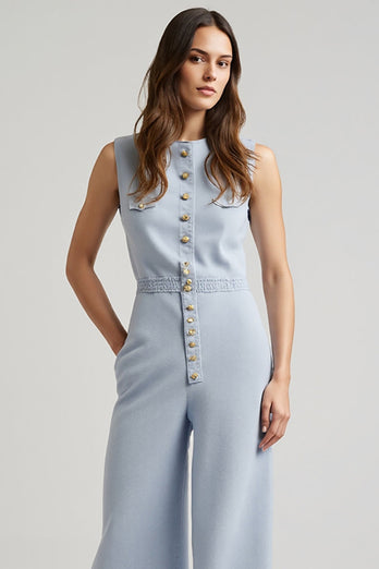 Blue Single Breasted Denim Work Jumpsuits with Pockets