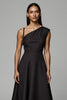 Load image into Gallery viewer, A Line Black One Shoulder Satin Midi Work Dress