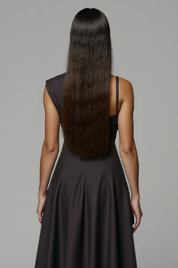A Line Black One Shoulder Satin Midi Work Dress