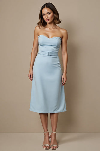 Sweetheart Blue Pencil Midi Semi Formal Dress