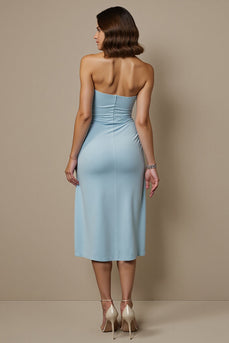 Sweetheart Blue Pencil Midi Semi Formal Dress